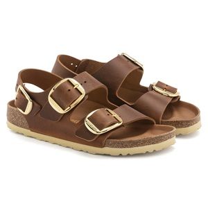 NIB Birkenstock Milano Big Buckle Cognac Leather